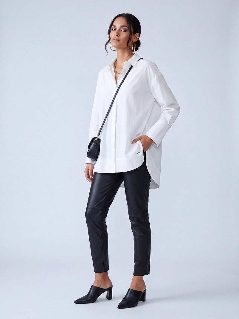 Arkası Uzun Geniş Manşetli Oversize Poplin Gömlek