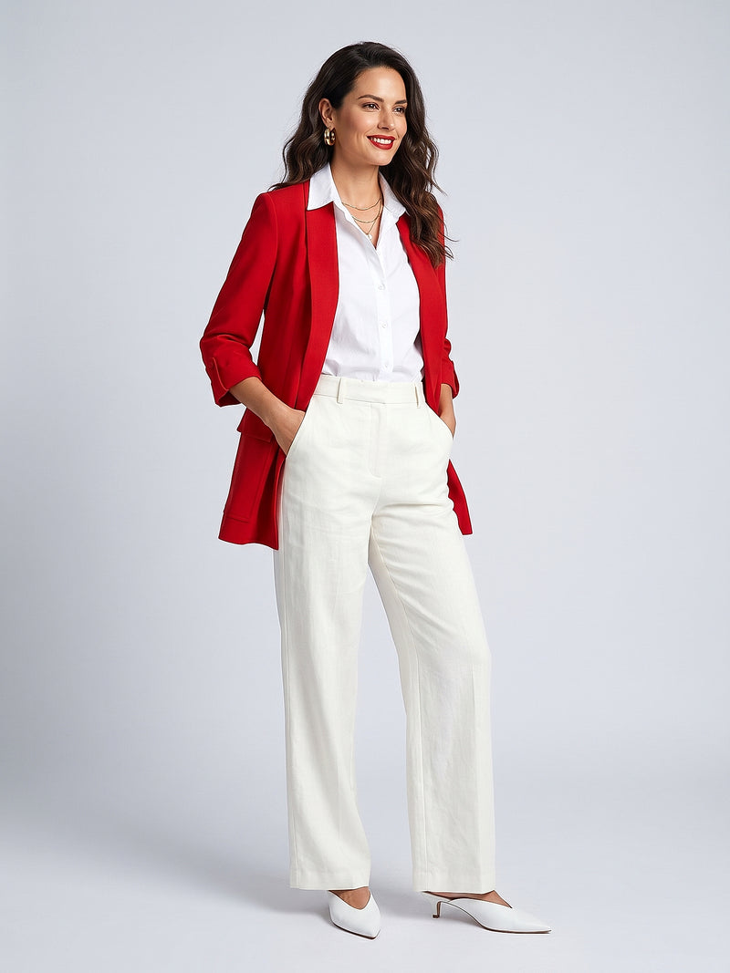 Şal Yaka Kuşaklı Truvakar Kol Blazer Ceket · Kırmızı