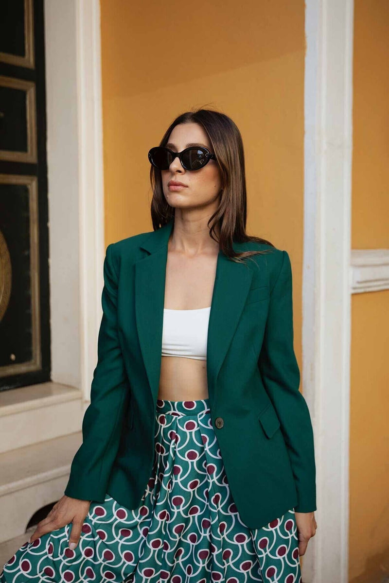 Klasik Reverli Tek Düğme Blazer Ceket · Yeşil