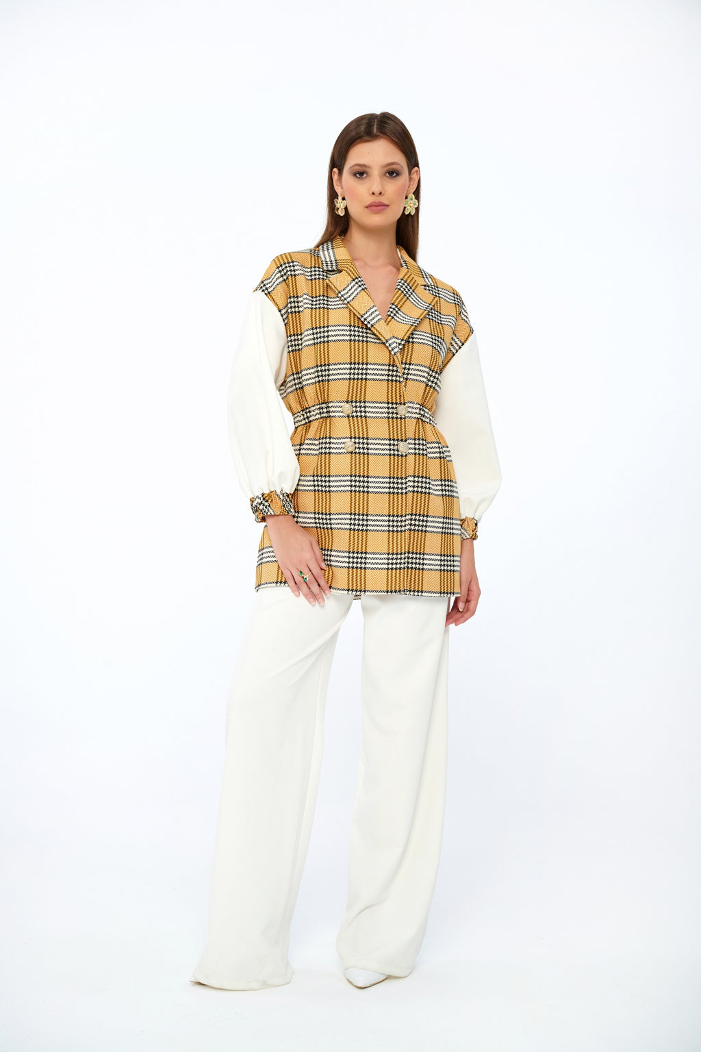 Hardal Ekose - Farren Ekose Kruvaze Balon Kollu Ceket - FRN9106 - Lookbook