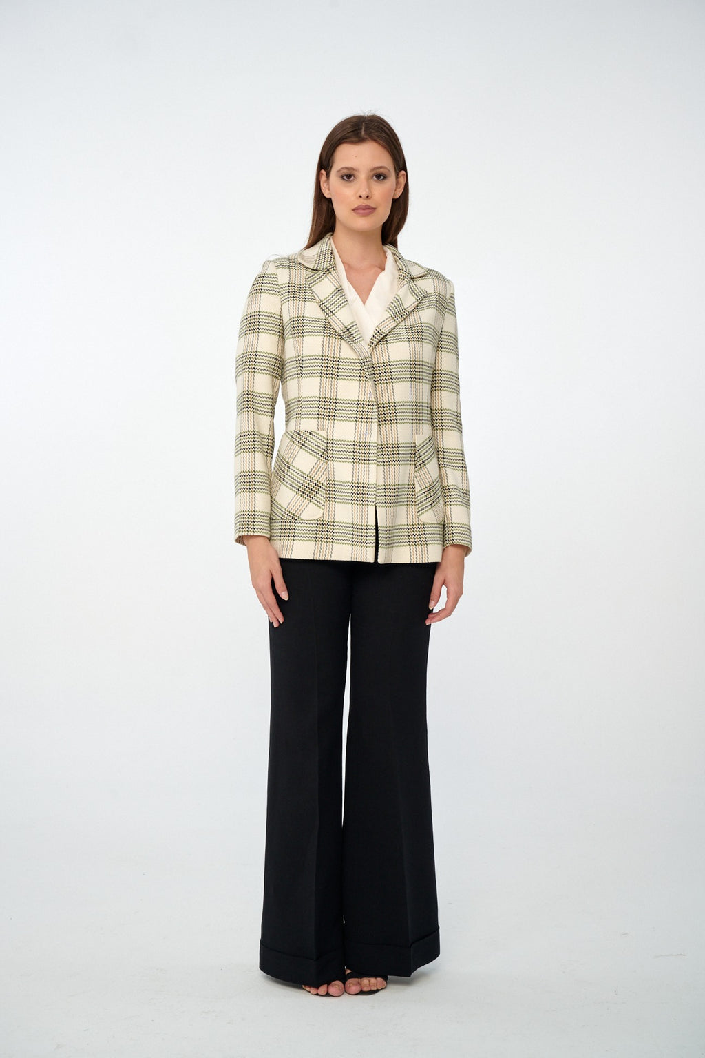 Ekru-Haki - Farren Ekose Kruvaze Blazer Ceket - FRN9145 - Lookbook
