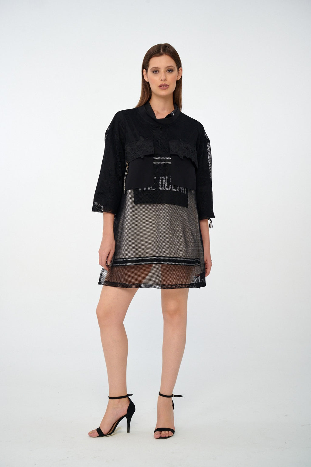 Siyah - Farren File Katmanlı Kemer Detaylı Gömlek Elbise - FRN9125 - Lookbook