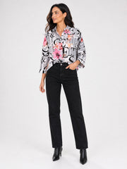 Baskılı Oversize Poplin Gömlek
