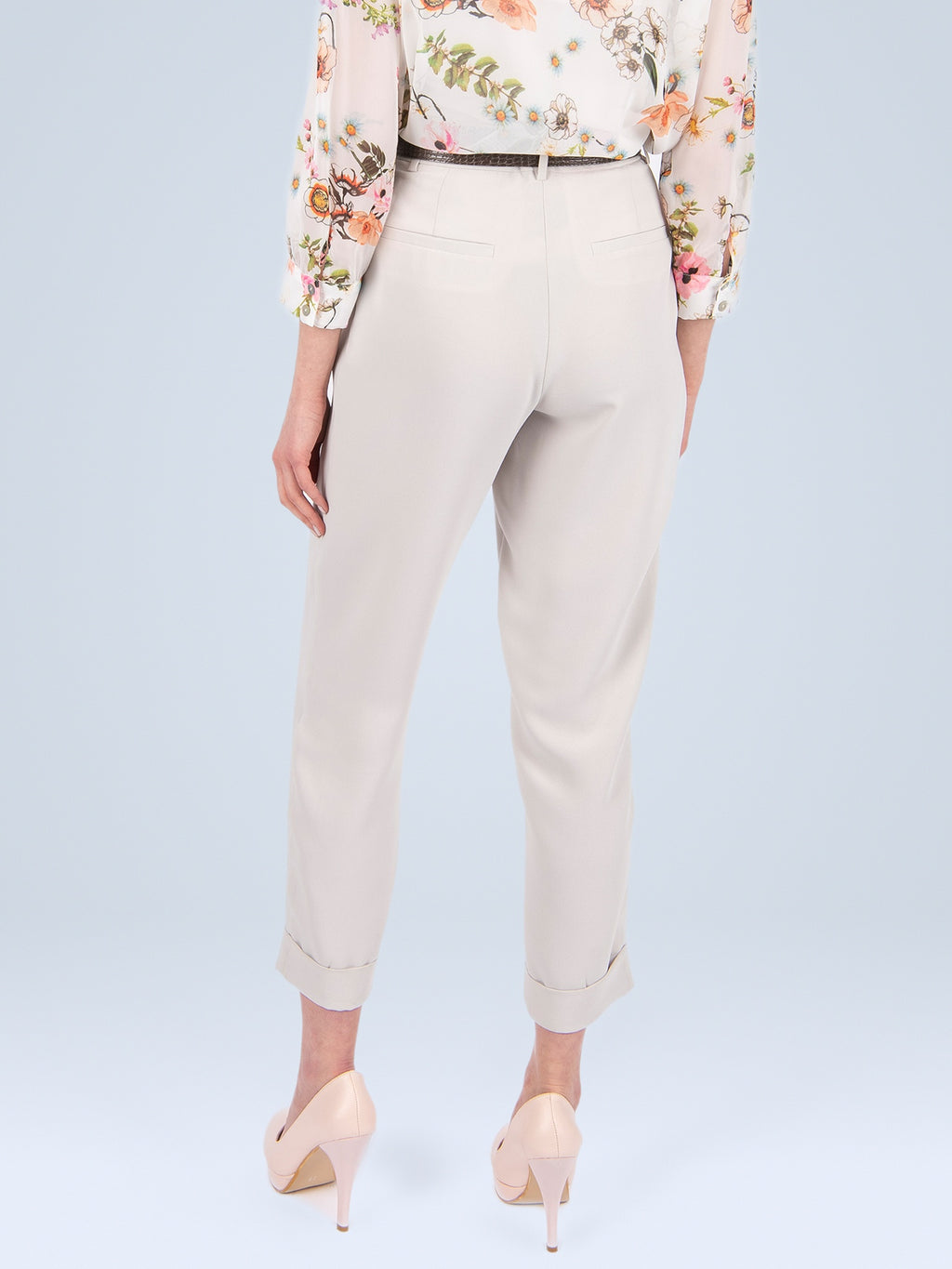 Taş - Farren Duble Paça Pilili Yüksek Bel Pantolon - FRN200025 - Model on white - back/side