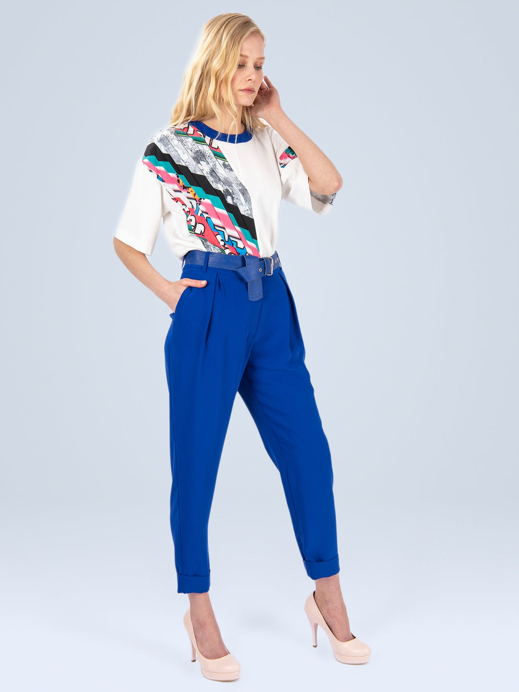 Kobalt - Farren Duble Paça Pilili Yüksek Bel Pantolon - FRN200025 - Lookbook editorial interior
