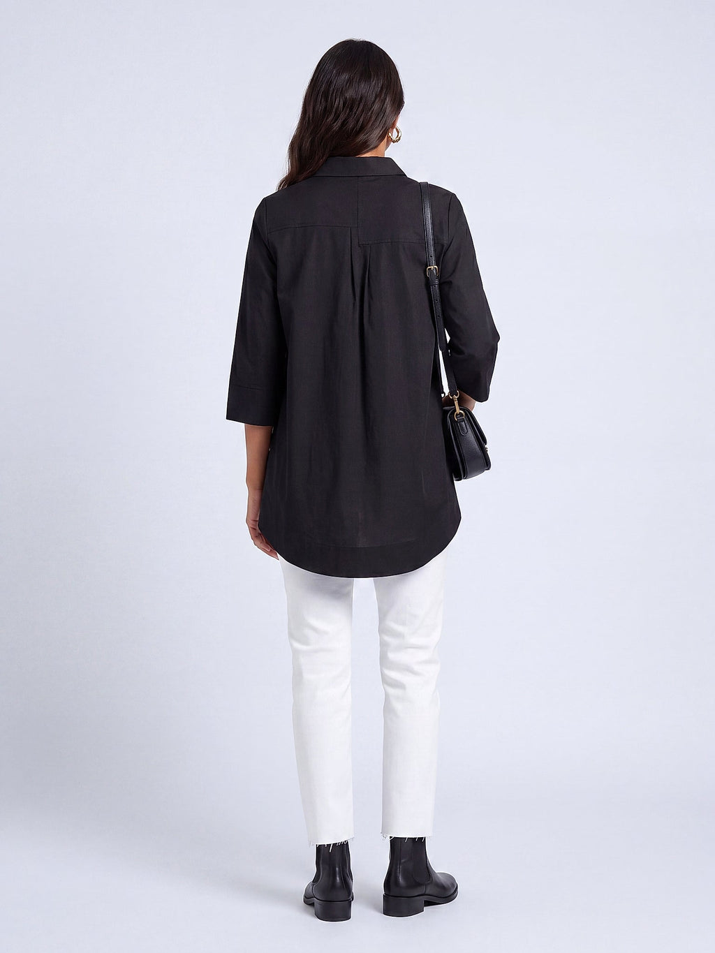 Siyah - Farren A Kesim Rahat Gömlek - FRN1100 - Model on white - back/side