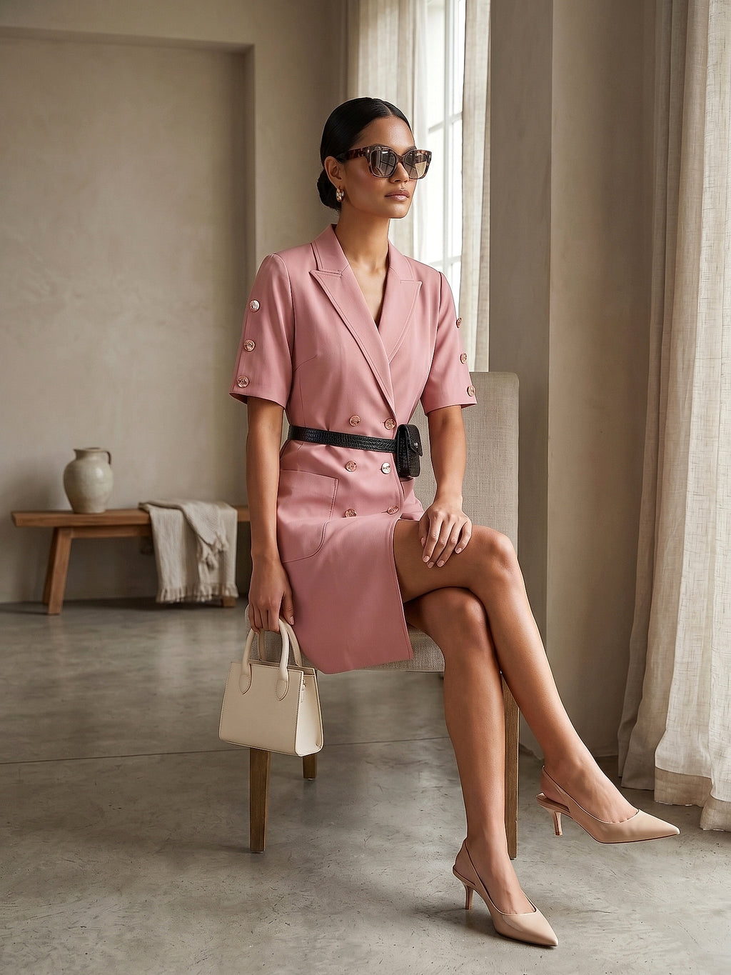 Pembe - Farren Ceket Yaka Kruvaze Mini Elbise - FRN3022 - Lookbook editorial interior