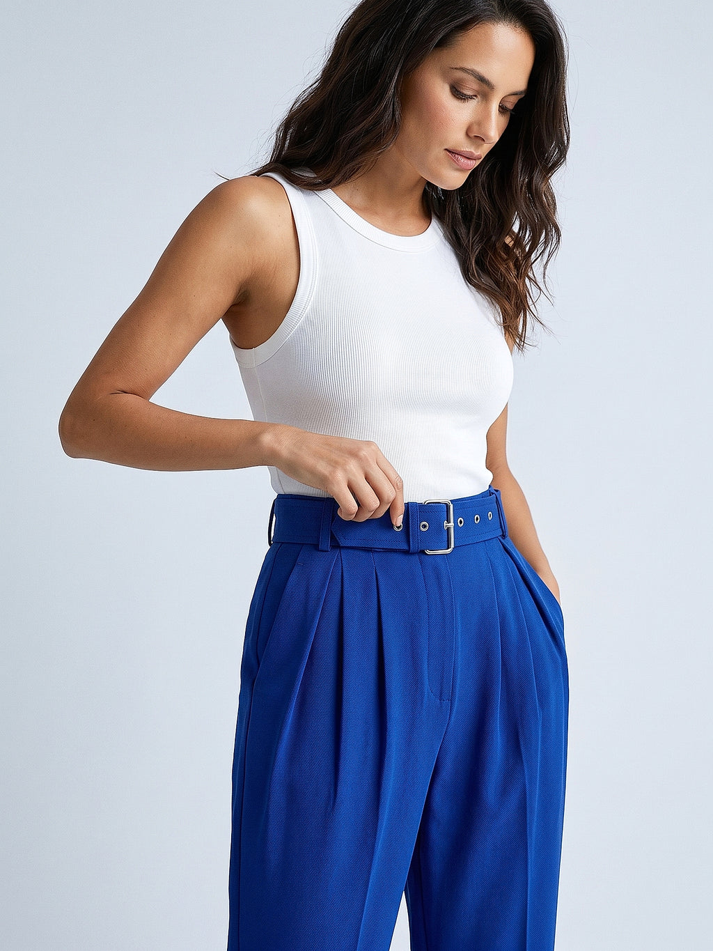 Mavi - Farren Duble Paça Pilili Yüksek Bel Pantolon - FRN200025 - Editorial waist-up detail