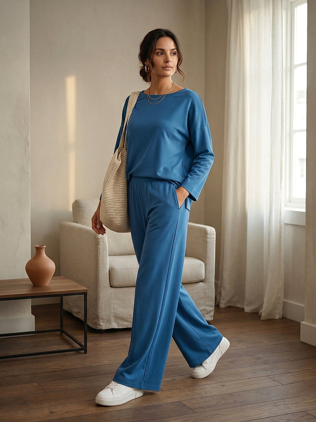 Mavi - Farren Düşük Omuz Palazzo Pantolonlu Örme İkili Takım - FRN610125 - Lookbook editorial interior