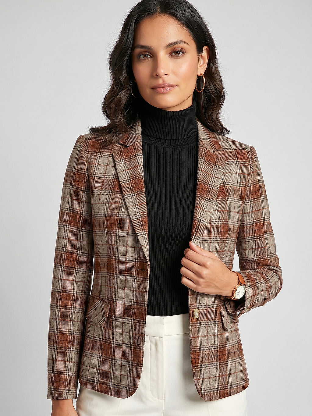Tarçın - Farren Ekose Kelebek Yaka Slim Fit Blazer Ceket - FRN610725 - Editorial waist-up detail