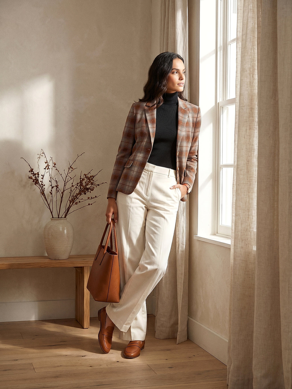 Tarçın - Farren Ekose Kelebek Yaka Slim Fit Blazer Ceket - FRN610725 - Lookbook editorial interior