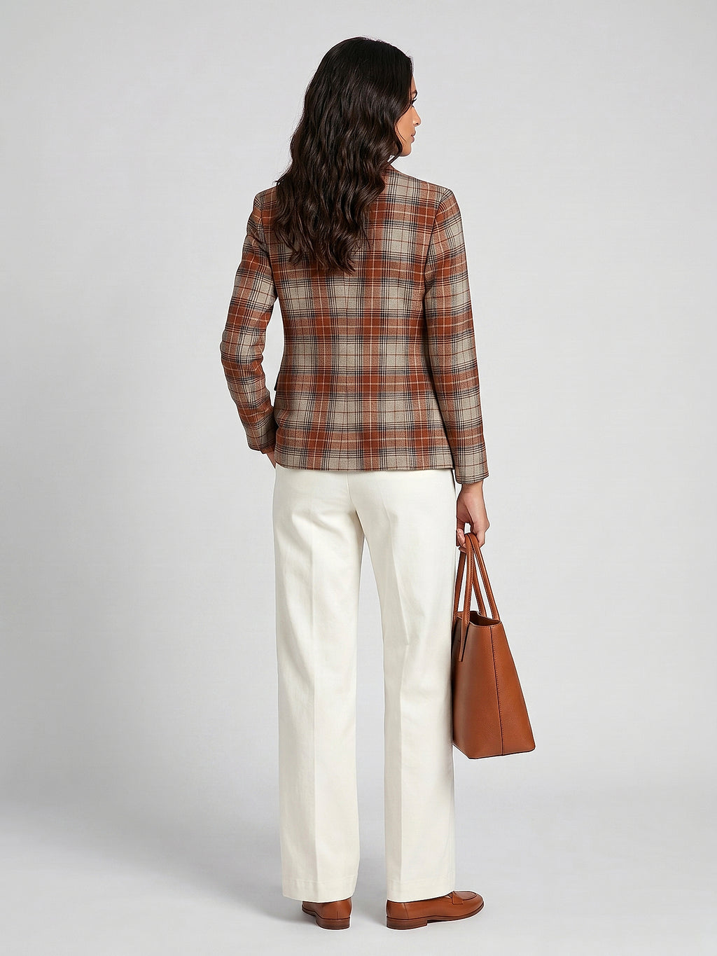 Tarçın - Farren Ekose Kelebek Yaka Slim Fit Blazer Ceket - FRN610725 - Model on white - back/side