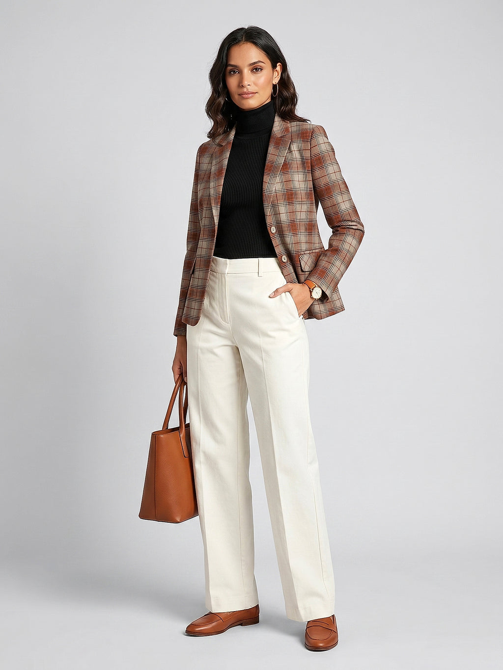 Tarçın - Farren Ekose Kelebek Yaka Slim Fit Blazer Ceket - FRN610725 - Model on white - front