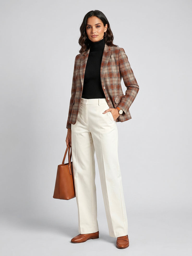 Ekose Kelebek Yaka Slim Fit Blazer Ceket · Kahverengi