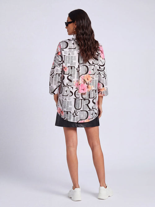 Beyaz - Farren Floral Desenli Poplin Gömlek - FRN1010125 - Model on white - back/side