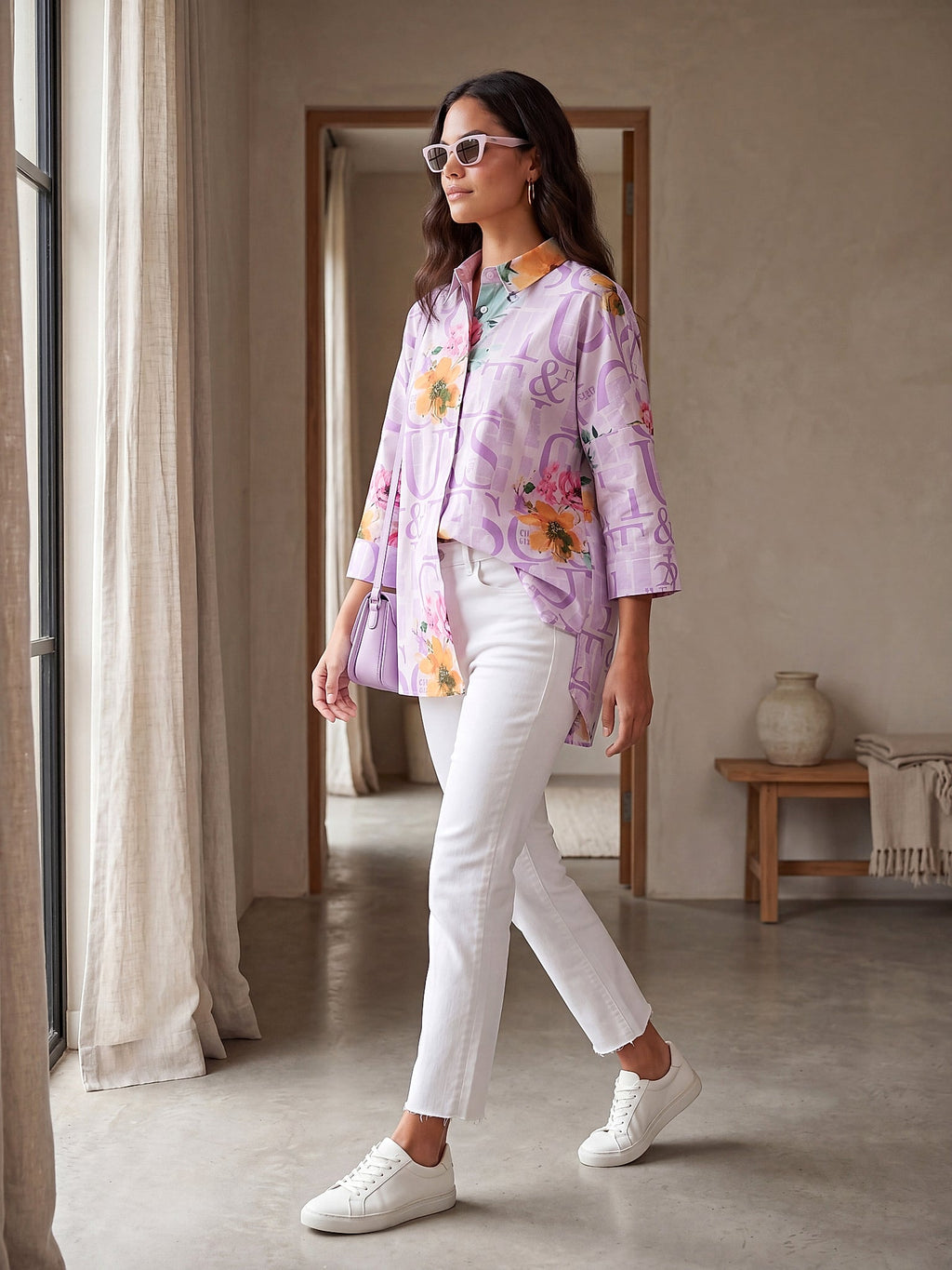 Lila - Farren Floral Desenli Poplin Gömlek - FRN1010125 - Lookbook editorial interior