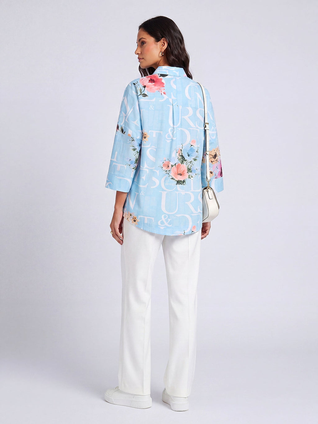 Mavi - Farren Floral Desenli Poplin Gömlek - FRN1010125 - Model on white - back/side