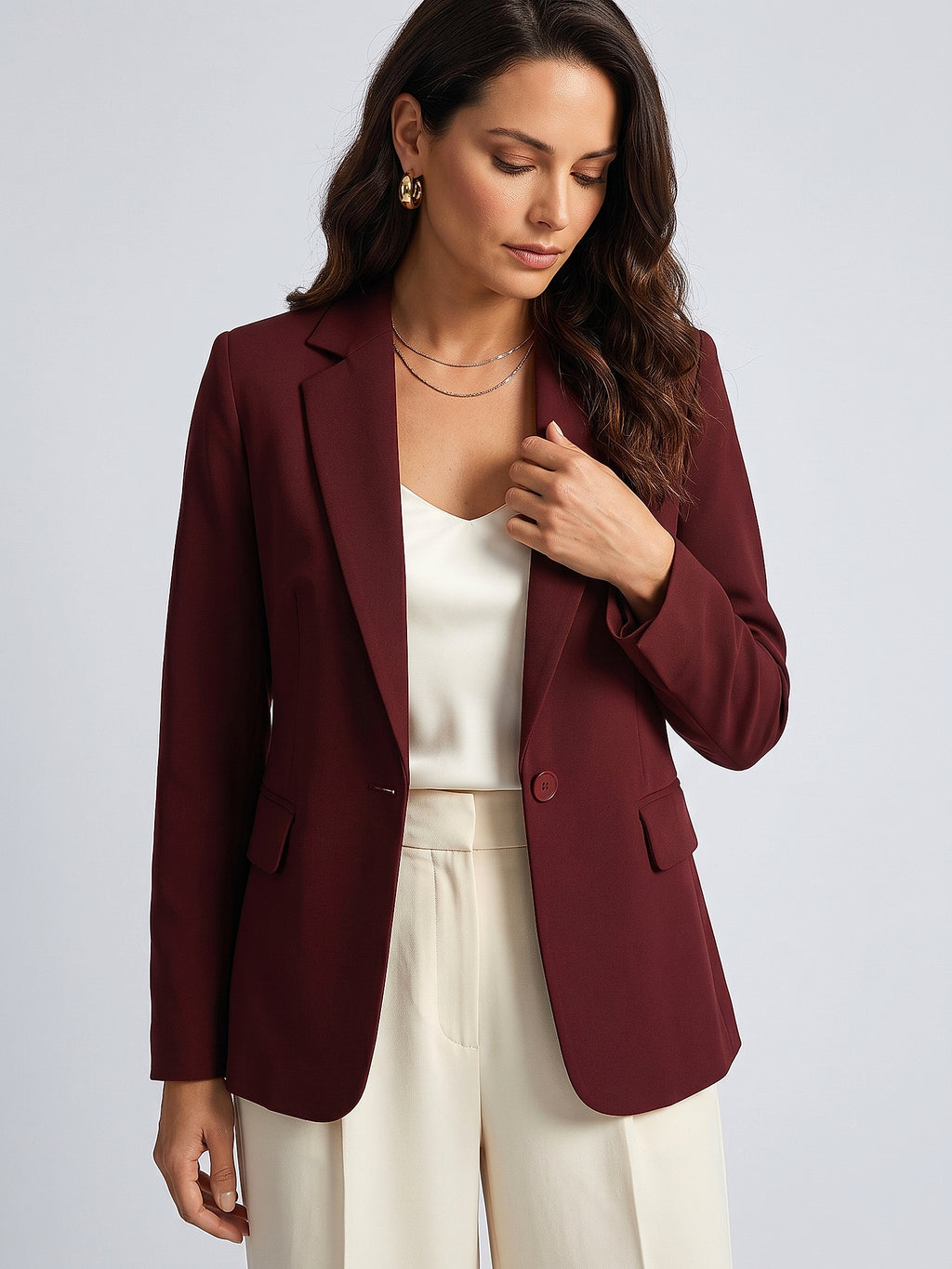 Bordo - Farren Klasik Kesim Blazer Ceket - FRN6105 - Editorial waist-up detail
