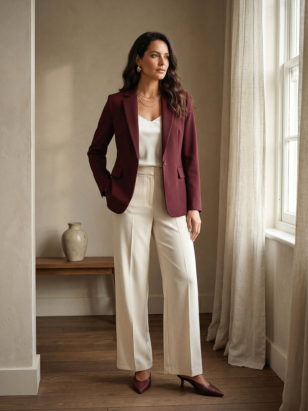 Bordo - Farren Klasik Kesim Blazer Ceket - FRN6105 - Lookbook editorial interior