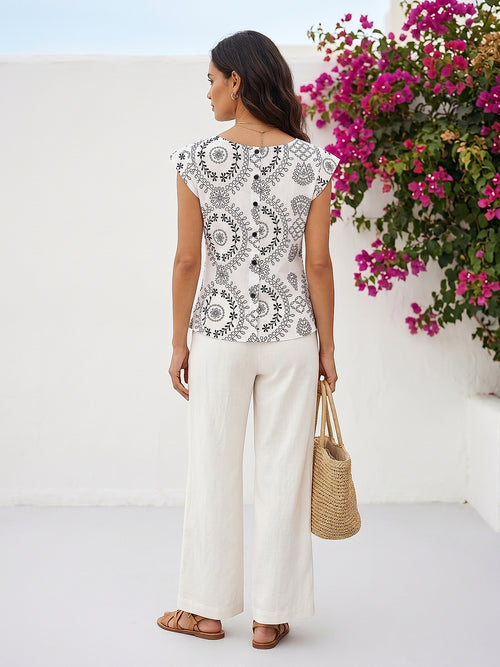 Siyah - Farren Kolsuz Brode Detaylı Bluz - FRN6002 - Model on white - back/side