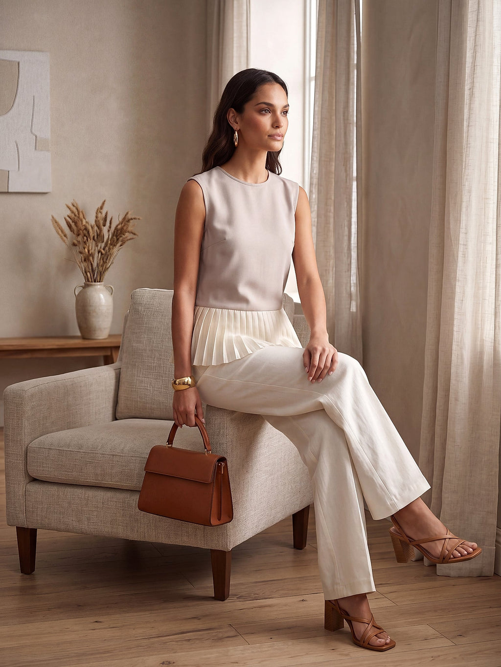 Bej - Farren Kolsuz Peplum Bluz - FRN110225 - Lookbook editorial interior