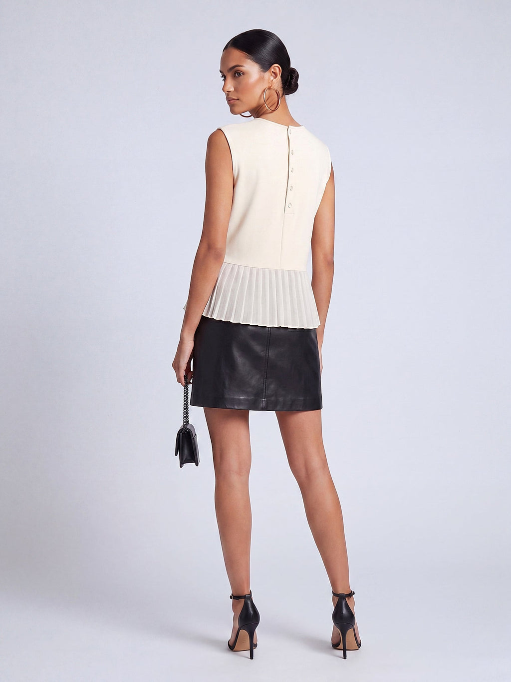 Beyaz - Farren Kolsuz Peplum Bluz - FRN110225 - Model on white - back/side