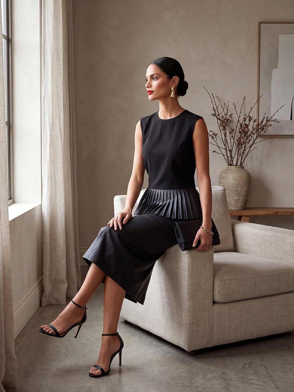 Siyah - Farren Kolsuz Peplum Bluz - FRN110225 - Lookbook editorial interior
