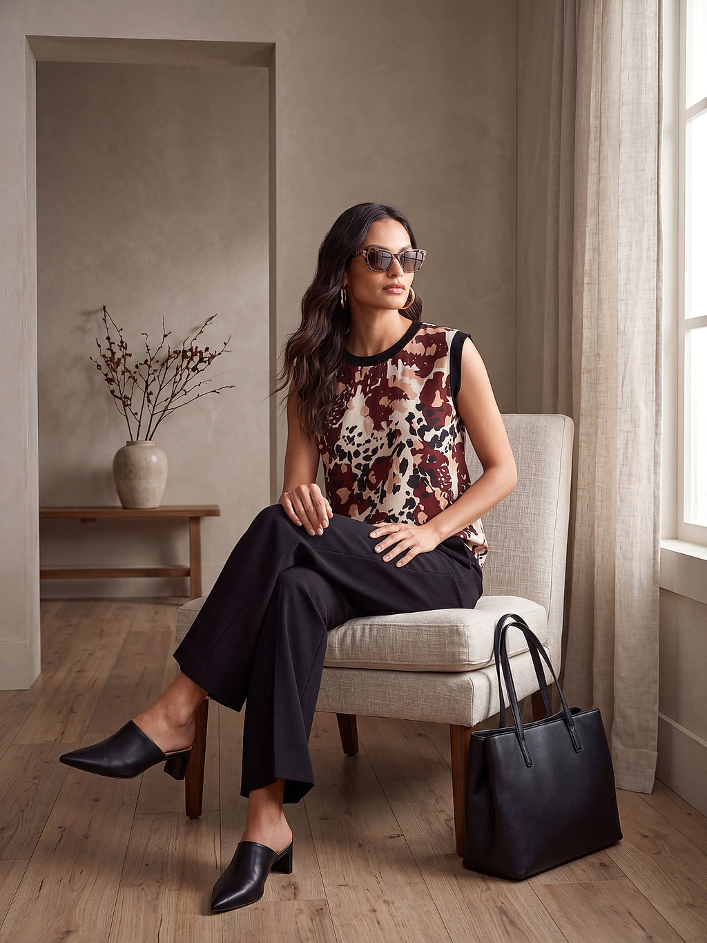 Bordo - Farren Kolsuz Yuvarlak Yaka Desenli Bluz - FRN110925 - Lookbook editorial interior
