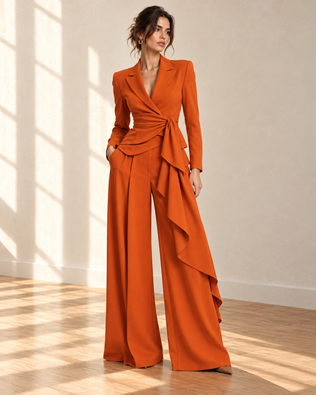 Kiremit - Farren Drape Detaylı Yüksek Bel Palazzo Pantolon - FRN92102
