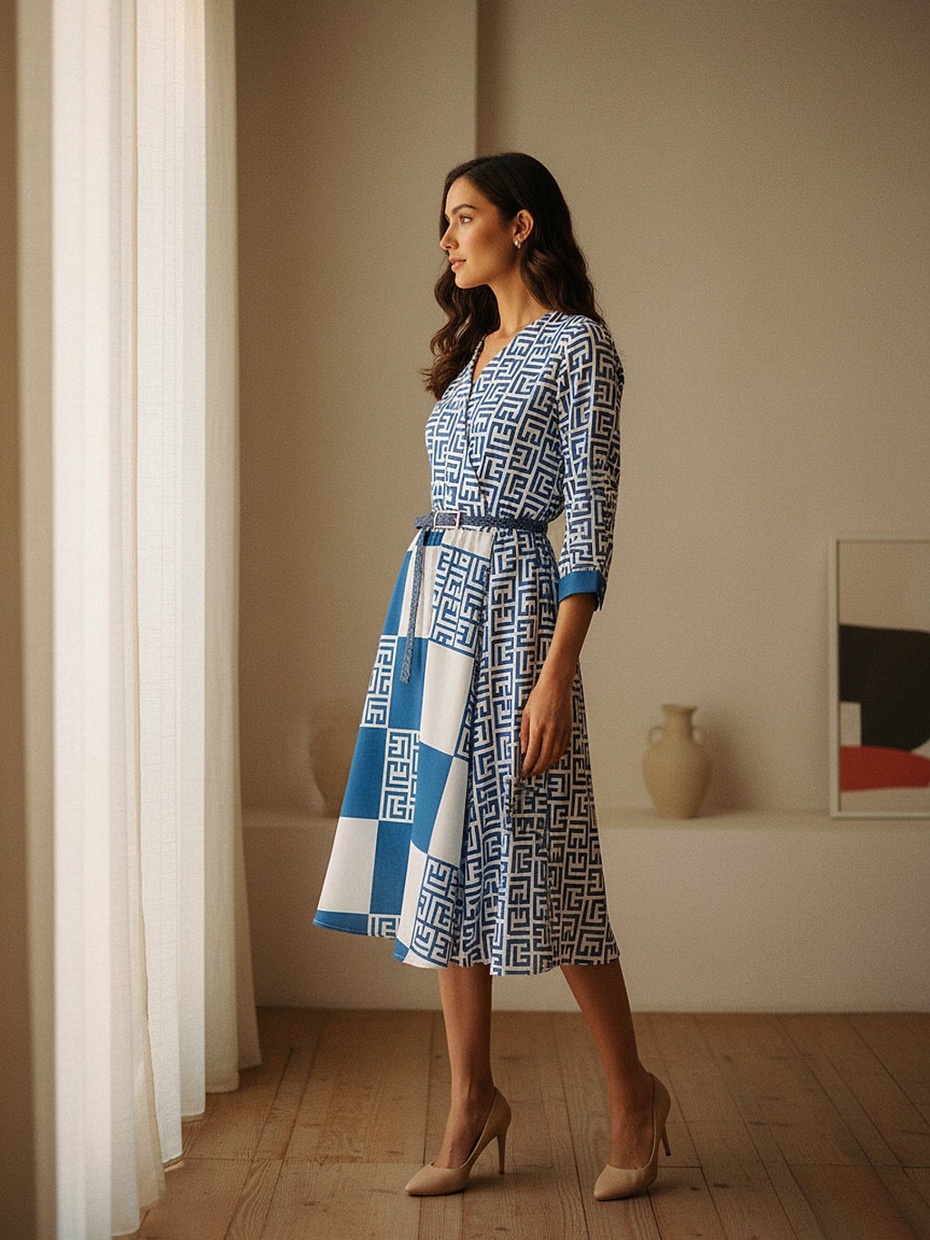 Mavi - Farren V Yaka Desenli Midi Elbise - FRN3019 - Lookbook Istanbul interior
