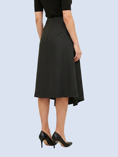 ANTRASİT - Farren Yırtmaçlı Flanel Etek - FRN4051 - Model on white - back/side