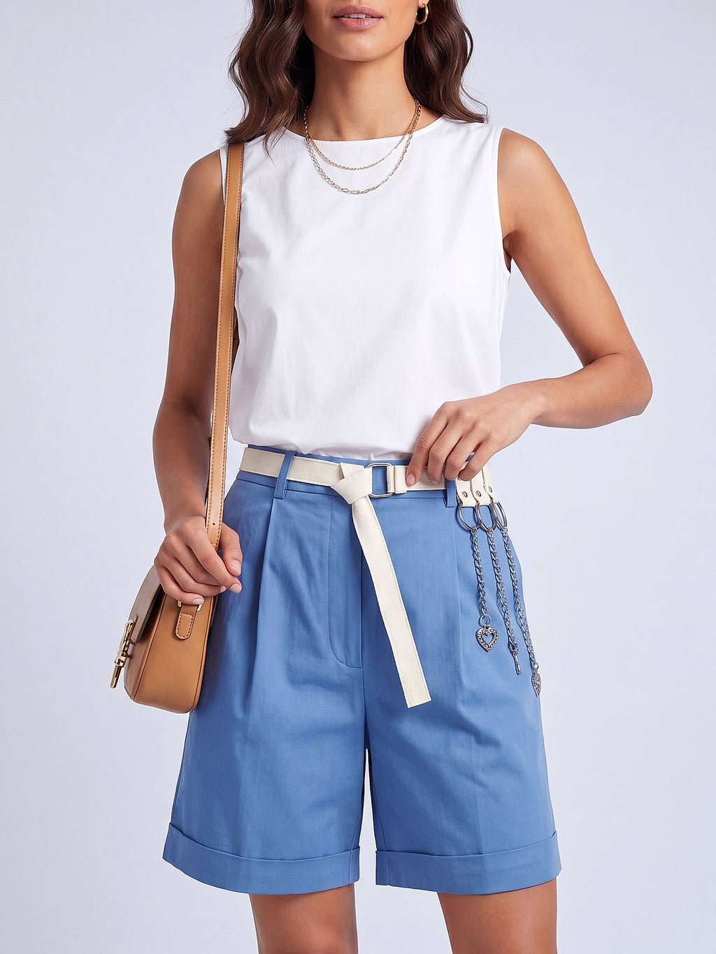 Mavi - Farren Yüksek Bel Pile Detaylı Şort - FRN60020 - Editorial waist-up detail